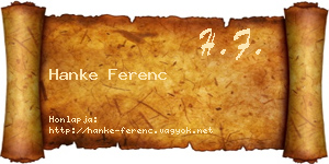 Hanke Ferenc névjegykártya